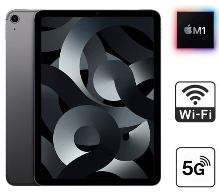 Планшет Б-клас Apple iPad Air A2589 MM6R3LLA (5th Gen, 2022) / 10.9" (2360x1640) IPS / Apple M1 (8 ядер до 3.2 GHz) / 8 GB RAM / 64 GB Memory / Wi-Fi + 5G