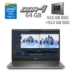 Робоча станція Dell Precision 7760 / 17.3" (1920x1080) IPS / Intel Core i7-11850H (8 (16) ядер по 2.5 - 4.8 GHz) / 64 GB DDR4 / 512 GB SSD+512 GB SSD / nVidia RTX A3000, 6 GB GDDR6, 192-bit / WebCam