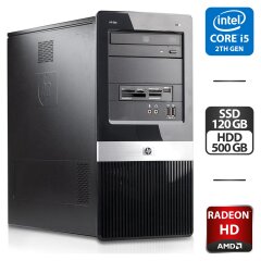 Компьютер HP Elite 7200 Tower / Intel Core i5-2500K (4 ядра по 3.3 - 3.7 GHz) / 8 GB DDR3 / 120 GB SSD + 500 GB HDD / AMD Radeon HD 6570, 1 GB GDDR3, 128-bit / DVD-ROM / VGA