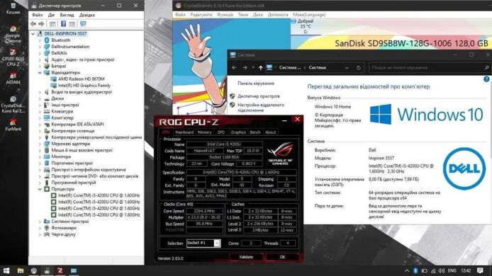 Ігровий ноутбук Dell Inspiron 5537 / 15.6" (1366x768) TN / Intel Core i5-4200U (2 (4) ядра по 1.6 - 2.6 GHz) / 8 GB DDR3 / 128 GB SSD / AMD Radeon HD 8670M, 2 GB DDR3, 64-bit / WebCam
