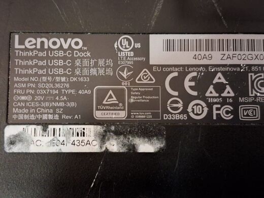 Док-станція Lenovo ThinkPad USB-C Dock 40A9 / USB Type-C / VGA, DisplayPort / USB 3.0, USB 2.0 / Gigabit Ethernet / Блок живлення в комплекті