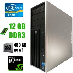 HP WS Z400 Tower/ Intel Xeon W3565 (4(8)ядра по 3.20-3.46GHz)/ 12GB DDR3/ new! 480GB SSD / 475W / GeForce GTX 1060 3GB DDR5 192bit / HDMI, DVI, DP