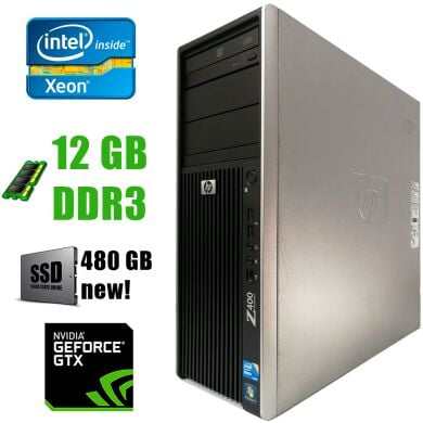 HP WS Z400 Tower/ Intel Xeon W3565 (4(8)ядра по 3.20-3.46GHz)/ 12GB DDR3/ new! 480GB SSD / 475W / GeForce GTX 1060 3GB DDR5 192bit / HDMI, DVI, DP