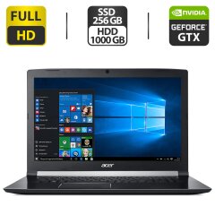 Игровой ноутбук Б-класс Acer Aspire 7 A717-72G-76EM / 17.3" (1920x1080) IPS / Intel Core i7-8750H (6 (12) ядер по 2.2 - 4.1 GHz) / 16 GB DDR4 / 256 GB SSD + 1000 GB HDD / nVidia GeForce GTX 1060, 6 GB GDDR5, 192-bit / WebCam / HDMI