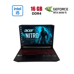 Ігровий ноутбук Б-клас Acer Nitro 5 AN515-55 / 15.6" (1920x1080) IPS / Intel Core i5-10300H (4 (8) ядра по 2.5 - 4.5 GHz) / 16 GB DDR4 / 512 GB SSD / nVidia GeForce RTX 3050 Ti, 4 GB GDDR6, 128-bit / WebCam