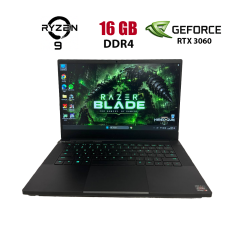 Игровой ноутбук Б-класс Razer Blade 14 RZ09-0370 / 14" (1920x1080) IPS / AMD Ryzen 9 5900HX (8 (16) ядер по 3.3 - 4.6 GHz) / 16 GB DDR4 / 512 GB SSD / nVidia GeForce RTX 3060, 6 GB GDDR6, 192-bit / WebCam