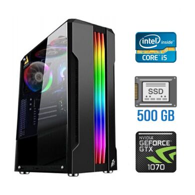 Игровой ПК Tower / Intel Core i5-2400 (4 ядра по 3.1 - 3.4 GHz) / 16 GB DDR3 / 500 GB SSD / nVidia GeForce GTX 1070, 8 GB GDDR5, 256-bit / 500W