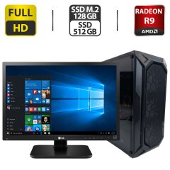 Комплект ПК: 1stPlayer FireBase X6 Tower / Intel Core i5-8500 (6 ядер по 3.0 - 4.1 GHz) / 16 GB DDR4 / 128 GB SSD M.2 + 512 GB SSD / AMD Radeon R9 390, 8 GB GDDR5, 512-bit / 700W + Монитор LG 24MB37PM-B / 24" (1920x1080) IPS + Кабели DVI и питания