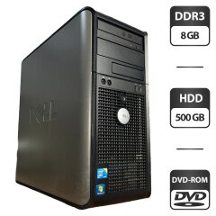 Компьютер Dell OptiPlex 780 Tower / Intel Core2 Quad Q9400 (4 ядра по 2.66 GHz) / 8 GB DDR3 / 500 GB HDD / Intel HD Graphics / DVD-ROM / VGA
