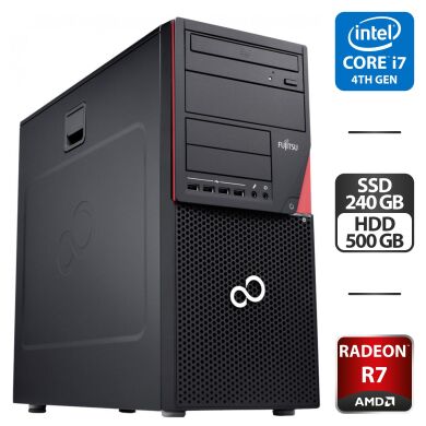 Компьютер Fujitsu Esprimo P920 E90 Tower / Intel Core i7-4770 (4 (8) ядра по 3.4 - 3.9 GHz) / 16 GB DDR3 / 240 GB SSD + 500 GB HDD / AMD Radeon R7 240, 2 GB GDDR3, 128-bit