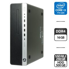 Комп'ютер HP EliteDesk 600 G3 SFF / Intel Core i3-7100 (2 (4) ядра по 3.9 GHz) / 16 GB DDR4 / 256 GB SSD M.2 + 500 GB HDD / Intel HD Graphics 630 / 180W / VGA