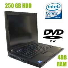 Lenovo Think Pad T400 / 14.1'', 1440x900 / Intel Core 2 Duo P8400 (2 ядра по 2.26 GHz) / 4 GB DDR3 / 250 GB HDD / DVD-RW / card-reader