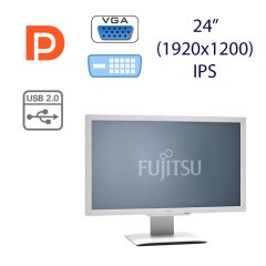 Монитор Б класс Fujitsu P24W-6 / 24" (1920x1200) IPS / 1x DP, 1x DVI, 1x VGA, 1x Audio Port Combo, 1x USB-Hub / встроенные колонки 2x 1.5W