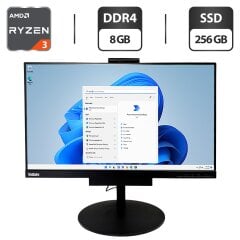 Моноблок Lenovo ThinkCentre M75q G2 / 24" (1920x1080) IPS / AMD Ryzen 3 4300GE (4 (8) ядер по 3.5 - 4.0 GHz) / 8 GB DDR4 / 256 GB SSD / AMD Radeon Vega 6 Graphics / WebCam