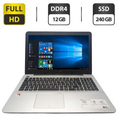 Ноутбук Asus F555Q / 15.6" (1920x1080) TN / AMD A10-9620P (4 ядра по 2.4 - 3.3 GHz) / 12 GB DDR4 / 240 GB SSD / AMD Radeon R5 Graphics / WebCam