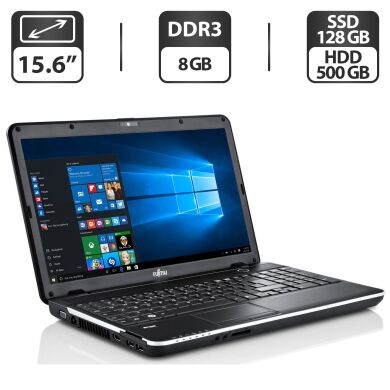 Ноутбук Fujitsu LifeBook AH512 / 15.6" (1366x768) TN / Intel Core i5-2450M (2 (4) ядра по 2.5 - 3.1 GHz) / 8 GB DDR3 / 128 GB SSD + 500 GB HDD / Intel HD Graphics 3000 / WebCam + Беспроводная мышка в подарок