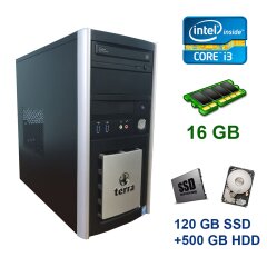 Terra PC Tower / Intel Core i3-4170 (2 (4) ядра по 3.7 GHz) / 16 GB DDR3 / 120 GB SSD+500 GB HDD / DVD ROM