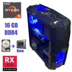 Tower New / New AMD Ryzen 5-1500X New (4(8) ядра по 3.5 - 3.7 GHz) / New 16 GB DDR4 / New 120 GB SSD+500 GB HDD / Radeon RX 570 Nitro+ 4GB 256-bit / БП SeaSonic Bronze 520W