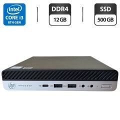 Неттоп HP ProDesk 600 G4 Desktop Mini USFF / Intel Core i3-8100T (4 ядра по 3.1 GHz) / 12 GB DDR4 / 500 GB SSD M.2 / Intel UHD Graphics 630 / Wi-Fi / Bluetooth / Windows 11 Pro / Блок питания