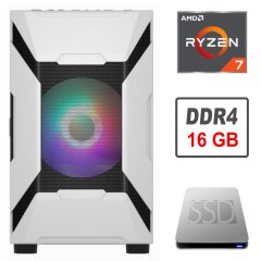 Игровой ПК 1Stplayer D3-A-G7-MAX-WH Tower / AMD Ryzen 7 1700 (8 (16) ядер по  3.0-3.7 GHz) / 16 GB DDR4 / 80 GB SSD / Gigabyte Radeon RX 570 Aorus, 4 GB GDDR5, 256-bit / 600W 