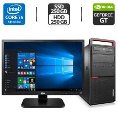 Комплект: Lenovo ThinkCentre M800 Tower / Intel Core i5-6402P (4 ядра по 2.8 - 3.4 GHz) / 20 GB DDR4 / 250 GB SSD + 250 GB HDD / nVidia GeForce GT 730, 2 GB GDDR3, 64-bit / DVD-ROM + Монитор LG 24MB37PM-B / 24" (1920x1080) IPS