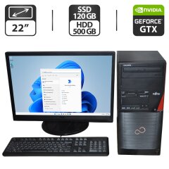 Комплект ПК: Fujitsu Celsius W530 Tower / Intel Core i5-4590 (4 ядра по 3.3 - 3.7 GHz) / 16 GB DDR3 / 120 GB SSD + 500 GB HDD / nVidia GeForce GTX 550 Ti, 4 GB GDDR5, 128-bit + Монітор Б-клас AOC / 22" (1680x1050) TN + Нові клавіатура, мишка, кабелі