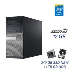 Комп'ютер Dell OptiPlex 9020 Tower / Intel Core i7-4770 (4 (8) ядра по 3.4 - 3.9 GHz) / 12 GB DDR3 / 240 GB SSD NEW+1 TB GB HDD (2x 500 GB HDD) / DVD-ROM / Intel HD Graphics 4600
