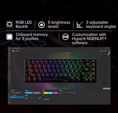 Механічна ігрова дротова клавіатура HyperX Alloy Origins Aqua / повнорозмірна / чорна
