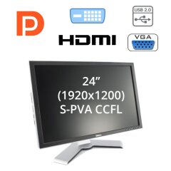 Монитор Dell 2408 WFP / 24" (1920x1200) S-PVA CCFL / 2x DVI-D, 1x DP, 1x HDMI, 1x VGA, 1x S-Video, USB-Hub, 4xRCA, 1x Audio Port