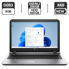 Ноутбук Б-клас HP ProBook 450 G3 / 15.6" (1366x768) TN / Intel Core i5-6200U (2 (4) ядра по 2.3 - 2.8 GHz) / 8 GB DDR3 / 256 GB SSD M.2 NEW + 500 GB HDD / Intel HD Graphics 520 / WebCam / HDMI / АКБ NEW / Windows 11 Pro