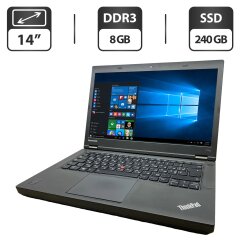 Ноутбук Б-клас Lenovo ThinkPad T440p / 14" (1366x768) TN / Intel Core i5-4200M (2 (4) ядра по 2.5 - 3.1 GHz) / 8 GB DDR3 / 240 GB SSD / Intel HD Graphics 4600 / WebCam / DVD-ROM / Fingerprint