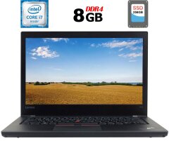 Ноутбук Б-класс Lenovo ThinkPad T470 / 14" (1920x1080) IPS / Intel Core i7-6600U (2 (4) ядра 2.6 - 3.4 GHz) / 8 GB DDR4 / 256 GB SSD / Intel HD Graphics 520 / WebCam / Fingerprint / HDMI / Две батареи / Windows 10 лицензия