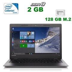 Ноутбук Б-класс Lenovo IdeaPad 100S-14IBR / 14" (1366x768) TN / Intel Celeron N3050 (2 ядра по 1.6 - 2.16 GHz) / 2 GB DDR3 / 64 GB eMMC + 128 GB SSD M.2 / Intel HD Graphics / WebCam 