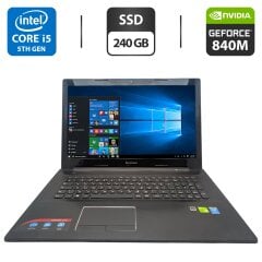 Ноутбук Lenovo Z70-80 / 17.3" (1920x1080) IPS / Intel Core i5-5200U (2 (4) ядра 2.2 - 2.7 GHz) / 8 GB DDR3 / 240 GB SSD / nVidia GeForce 840M, 2 GB GDDR3, 64-bit / WebCam / DVD-ROM