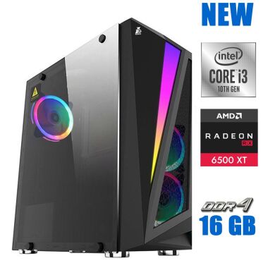 Новий ігровий ПК 1stPlayer Rainbow R5-R1 Tower / Intel Core i3-10100F (4 (8) ядра по 3.6 - 4.3 GHz) / 16 GB DDR4 / 240 GB SSD / AMD Radeon RX 6500 XT, 4 GB GDDR6, 64-bit / 700W 