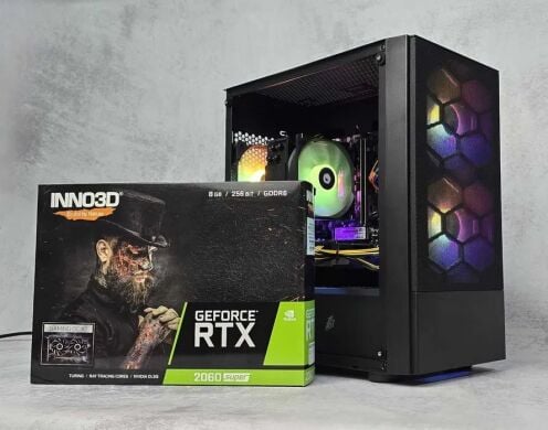 Ігровий ПК 1stPlayer Firebase X4 M Black Tower / AMD Ryzen 5 5500 (6 (12) ядер по 3.6 - 4.2 GHz) / 16 GB DDR4 / 512 GB SSD M.2 / nVidia GeForce RTX 2060 Super, 8 GB GDDR6, 256-bit / 750W