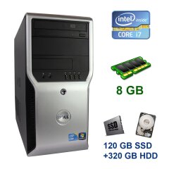 Dell Precision T1500 Tower / Intel Core i7-870 (4 (8) ядра по 2.93 - 3.6 GHz) / 8 GB DDR3 / 120 GB SSD+320 GB HDD / nVidia Quadro FX 580, 512 MB GDDR3, 128-bit