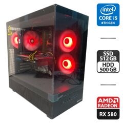 Ігровий ПК Montech Tower / Intel Core i5-8400 (6 ядер по 2.8 - 4.0 GHz) / 32 GB DDR4 / 512 GB SSD M.2 + 500 GB HDD / AMD Radeon RX 580, 8 GB GDDR5, 256-bit / 600W
