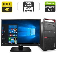 Комплект: Lenovo ThinkCentre M800 Tower / Intel Core i5-6500 (4 ядра по 3.2 - 3.6 GHz) / 16 GB DDR4 / 250 GB SSD + 250 GB HDD / nVidia GeForce GT 710, 2 GB GDDR3, 64-bit / DVD-ROM + Монитор LG 24MB37PM-B / 24" (1920x1080) IPS
