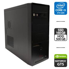 Комп'ютер GMC Tower / Intel Core i5-3570 (4 ядра по 3.4 - 3.8 GHz) / 12 GB DDR3 / 160 GB SSD + 500 GB HDD / nVidia GeForce GTS 250, 1 GB GDDR3, 256-bit / 400W / VGA