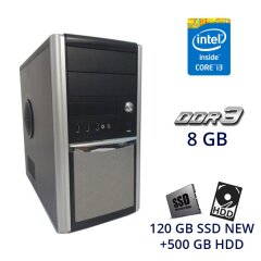 Компьютер Hyundai iTMC Pentino Tower / Intel Core i3-4150T (2 (4) ядра по 3.0 GHz) / 8 GB DDR3 / 120 GB SSD NEW+500 GB HDD