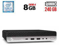 Неттоп HP ProDesk 600 G5 Mini USFF / Intel Core i5-9500T (6 ядер по 2.2 - 3.7 GHz) / 8 GB DDR4 / 240 GB SSD M.2 / Intel UHD Graphics 630 / USB 3.1 / DisplayPort + Блок питания