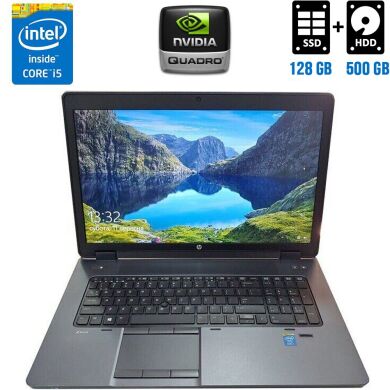 Ноутбук робоча станція HP ZBook 17 / 17.3" (1600x900) TN / Intel Core i5-4300M (2 (4) ядра по 2.6 - 3.3 GHz) / 12 GB DDR3 / 128 GB SSD + 500 GB HDD / nVidia Quadro K610M, 1 GB GDDR5, 64-bit / WebCam / DVD-RW / Fingerprint