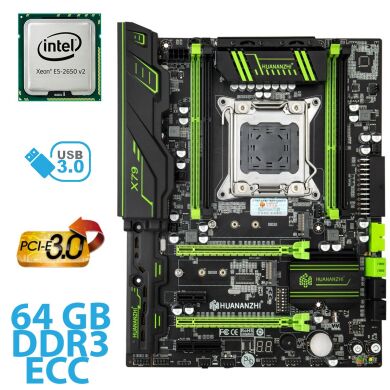 ПРЕДЗАКАЗ 30 ДНЕЙ - Материнская плата KLISSRE X79 / socket LGA2011 с процессором Intel Xeon E5-2650 V2 / 8 (16) ядра по 2.6-3.4GHz / 20Mb cache и 64GB DDR3 ECC ОЗУ