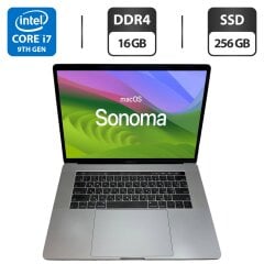 Ультрабук Apple MacBook Pro 15 2019 Space Grey / 15.4" (2880x1800) IPS / Intel Core i7-9750H (6 (12) ядер по 2.6 - 4.5 GHz) / 16 GB DDR4 / 256 GB SSD / Intel UHD Graphics 630 / WebCam / Touch Bar / MacOS