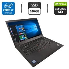 Ультрабук Lenovo ThinkPad T490 / 14" (1920x1080) IPS / Intel Core i7-8665U (4 (8) ядра по 1.9 - 4.8 GHz) / 16 GB DDR4 / 240 GB SSD / nVidia GeForce MX250, 2 GB GDDR5, 64-bit / WebCam