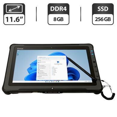 Захищений планшет Getac F110 G3 / 11.6" (1366x768) IPS Touch / Intel Core i7-6500U (2 (4) ядра по 2.5 - 3.1 GHz) / 8 GB DDR4 / 256 GB SSD / Intel HD Graphics 520 / WebCam / Стилус / Два АКБ