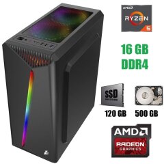 Компьютер Case 1SP Rainbow Tower NEW / AMD Ryzen 5 1600 (6(12) ядер по 3.2 - 3.6 GHz) / 16 GB DDR4 / 120 GB SSD+500 GB HDD / Radeon RX 580 4GB / 500 Вт