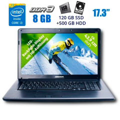 Ноутбук Б-клас Medion Akoya E7216 / 17.3" (1600x900) TN / Intel Core i3-380M (2 (4) ядра по 2.53 GHz) / 8 GB DDR3 / 120 GB SSD + 500 GB HDD / Intel HD Graphics / NoWebCam / New АКБ