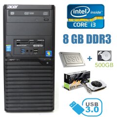 Acer Veriton M2632G Tower / Intel Core i3-4170 (2(4)ядра по 3.7GHz) / 8 GB DDR3 / new! 120 GB SSD + 500 GB HDD / nVidia GeForce GTX 950 2GB / USB 3.0